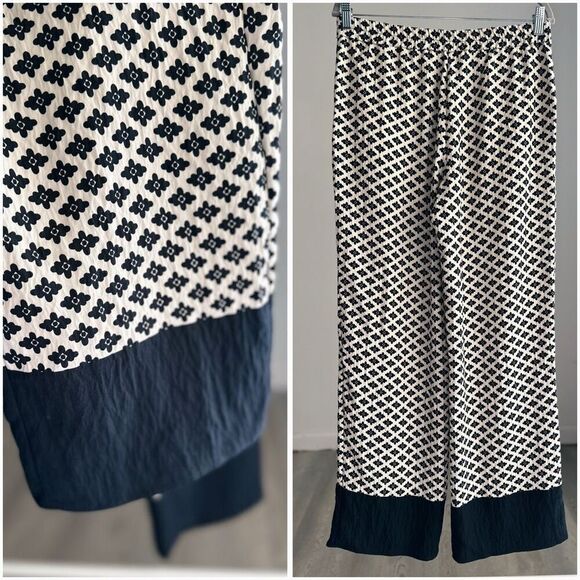 NWT Zara Printed Pants Ecru Black Medium - Picture 3 of 5